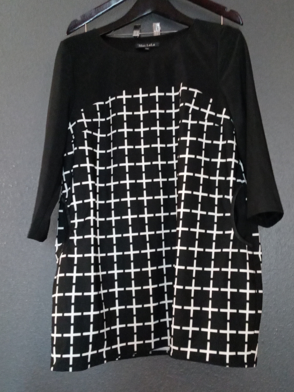 Max LuLu Geometric Cross Pattern Loose Fit Dress Pockets Black White XXXL 3XL